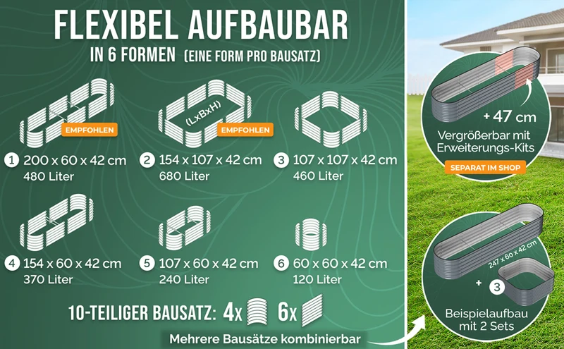 HOFGARTEN QuickGrow, 6-in-1 Metall Hochbeet | 42 cm Beethöhe