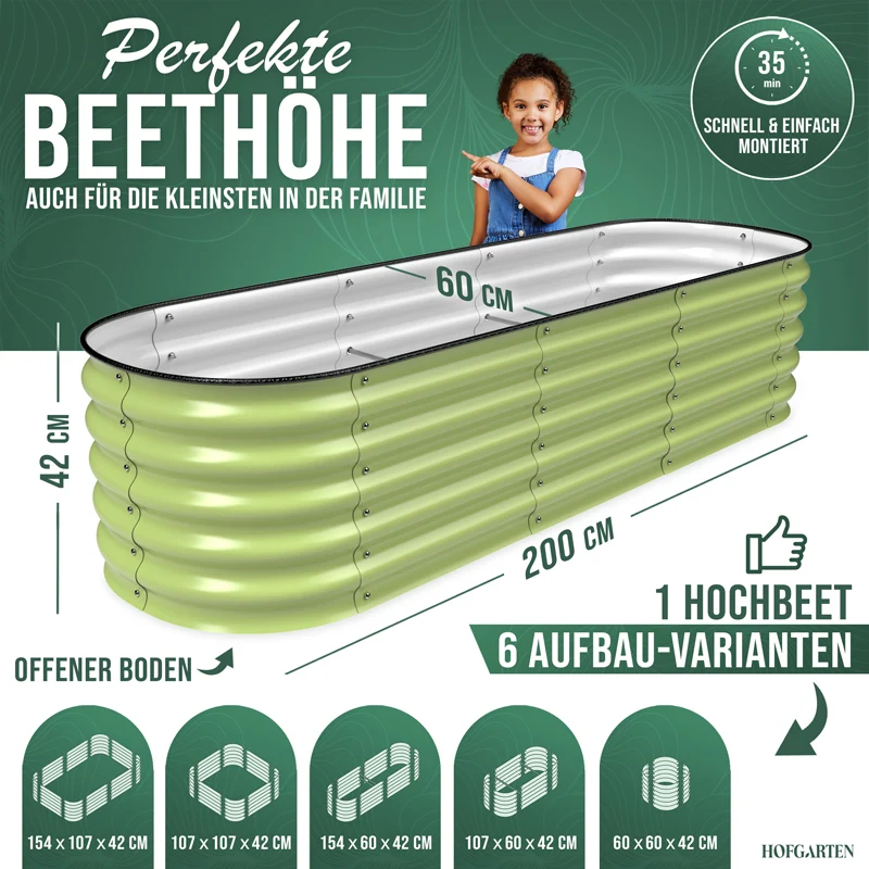 HOFGARTEN QuickGrow, 6-in-1 Metall Hochbeet | 42 cm Beethöhe