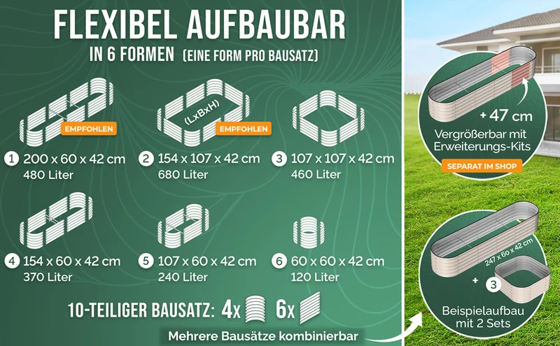 HOFGARTEN QuickGrow, 6-in-1 Metall Hochbeet | 42 cm Beethöhe