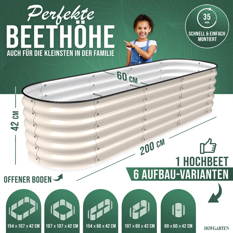 HOFGARTEN QuickGrow, 6-in-1 Metall Hochbeet | 42 cm Beethöhe