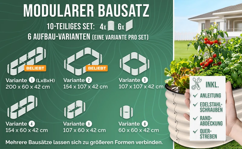 HOFGARTEN QuickGrow, 6-in-1 Metall Hochbeet | 42 cm Beethöhe