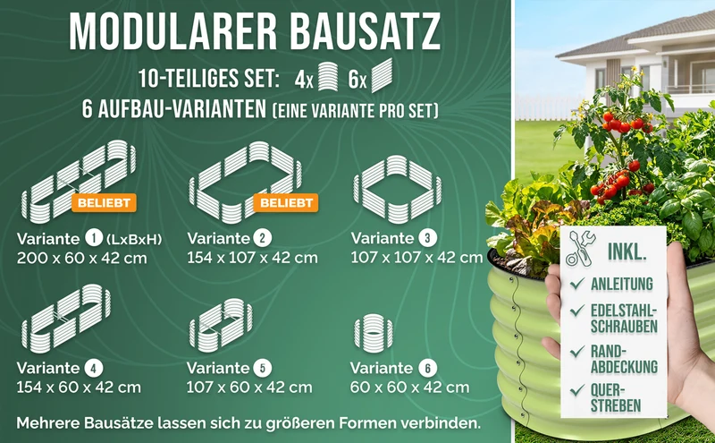 HOFGARTEN QuickGrow, 6-in-1 Metall Hochbeet | 42 cm Beethöhe