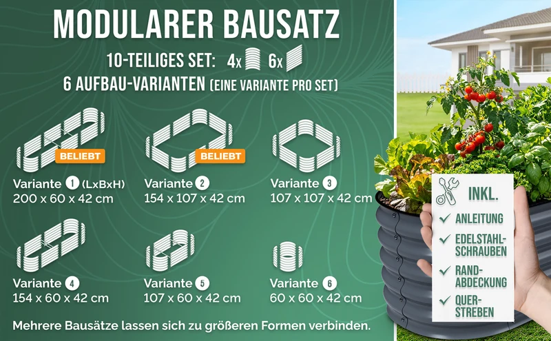 HOFGARTEN QuickGrow, 6-in-1 Metall Hochbeet | 42 cm Beethöhe