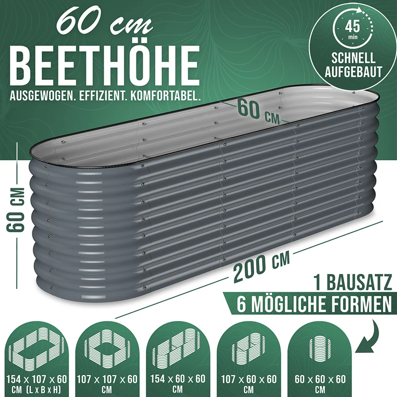 HOFGARTEN QuickGrow Plus, 6-in-1 Metall Hochbeet | 64 cm Beethöhe
