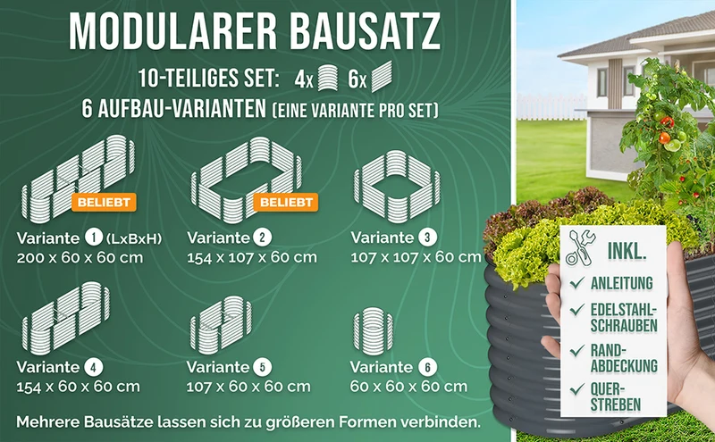 HOFGARTEN QuickGrow Plus, 6-in-1 Metall Hochbeet | 64 cm Beethöhe
