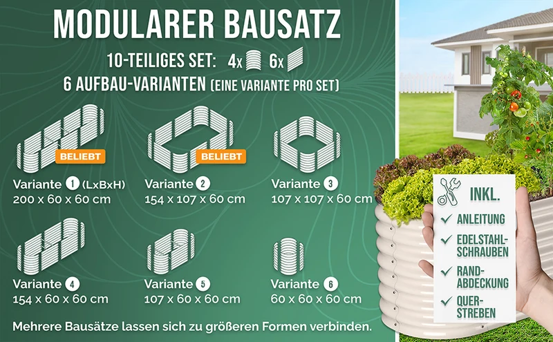 HOFGARTEN QuickGrow Plus, 6-in-1 Metall Hochbeet | 64 cm Beethöhe