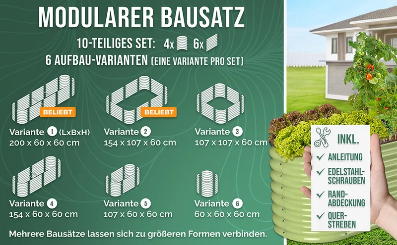 HOFGARTEN QuickGrow Plus, 6-in-1 Metall Hochbeet | 64 cm Beethöhe