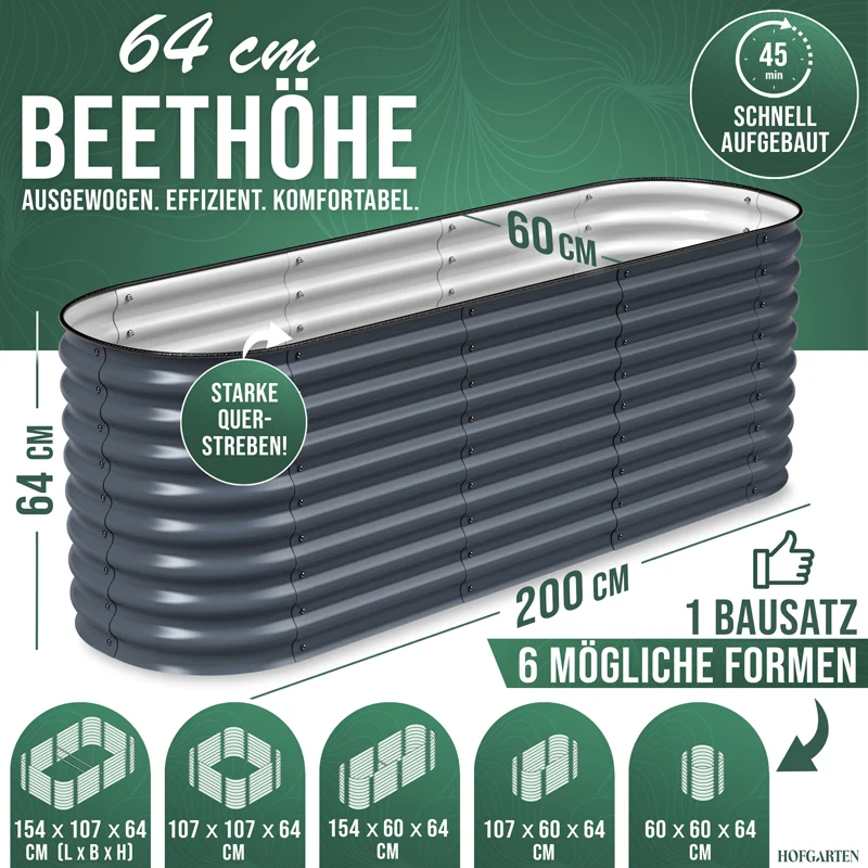 HOFGARTEN QuickGrow Plus, 6-in-1 Metall Hochbeet | 64 cm Beethöhe