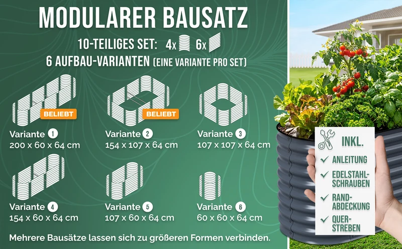 HOFGARTEN QuickGrow Plus, 6-in-1 Metall Hochbeet | 64 cm Beethöhe