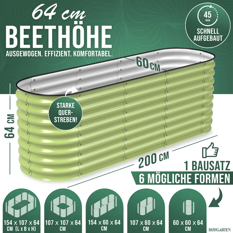 HOFGARTEN QuickGrow Plus, 6-in-1 Metall Hochbeet | 64 cm Beethöhe
