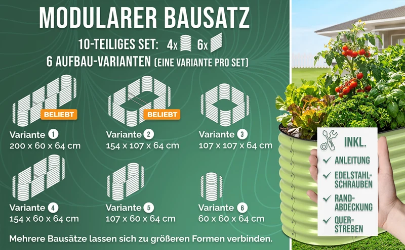 HOFGARTEN QuickGrow Plus, 6-in-1 Metall Hochbeet | 64 cm Beethöhe