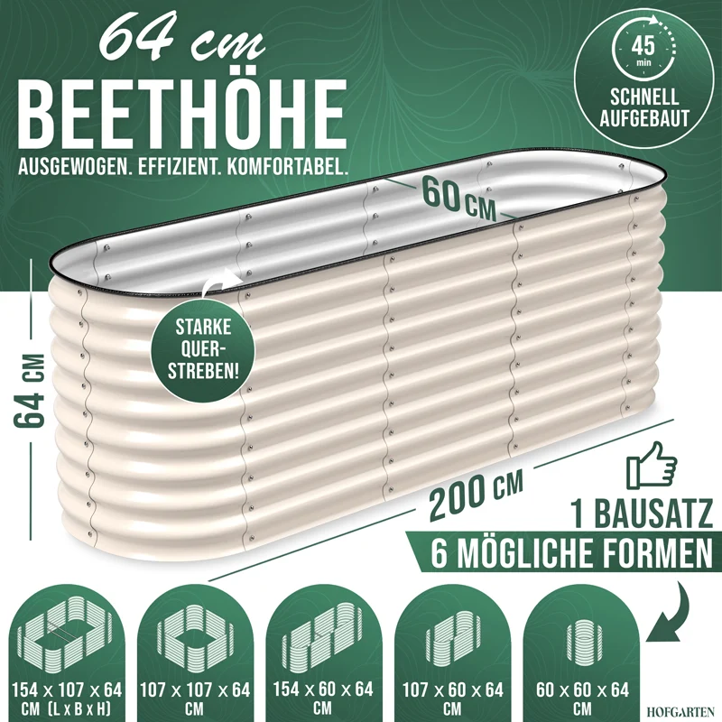 HOFGARTEN QuickGrow Plus, 6-in-1 Metall Hochbeet | 64 cm Beethöhe