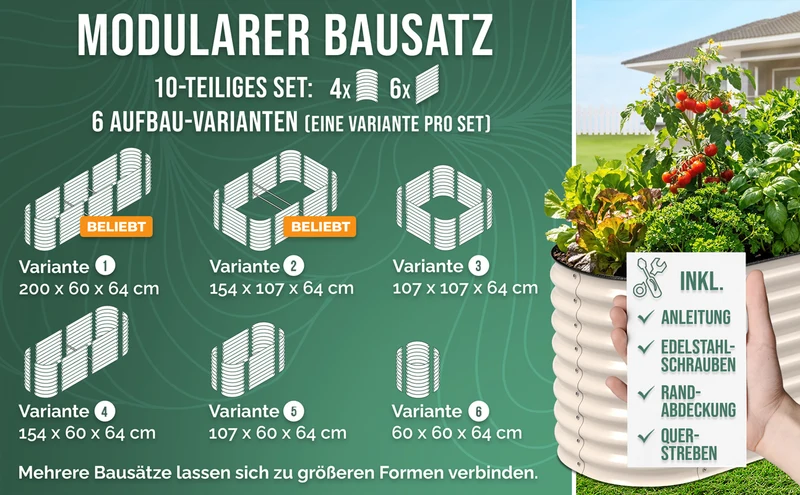 HOFGARTEN QuickGrow Plus, 6-in-1 Metall Hochbeet | 64 cm Beethöhe