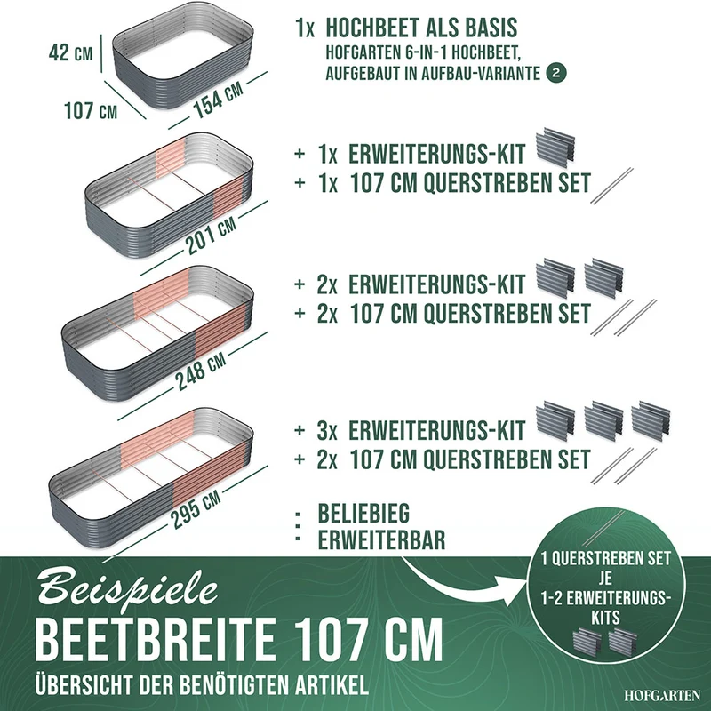 HOFGARTEN Hochbeet Erweiterungs-Kit | Passend für 42 cm oder 64 cm Beethöhe (Bitte wählen)