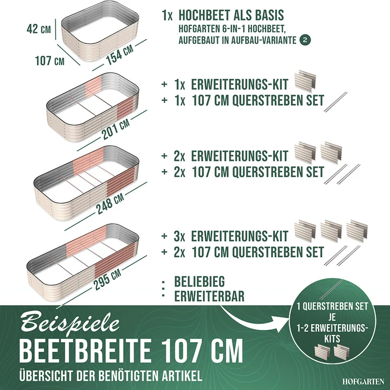 HOFGARTEN Hochbeet Erweiterungs-Kit | Passend für 42 cm oder 64 cm Beethöhe (Bitte wählen)