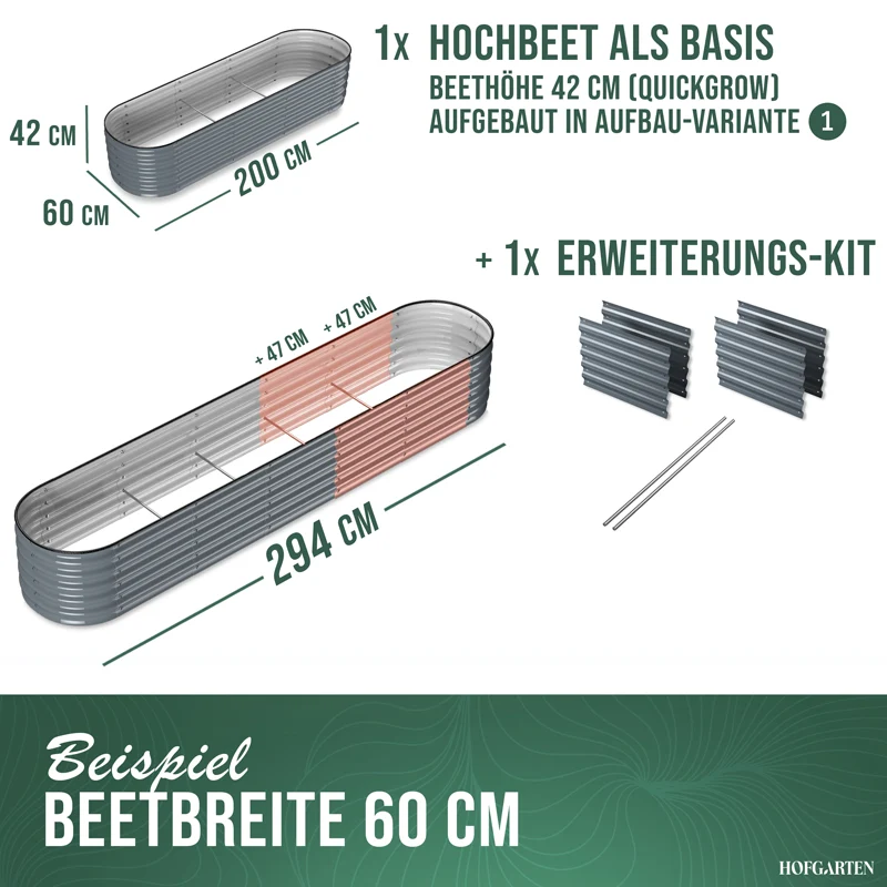 HOFGARTEN Hochbeet Erweiterungs-Kit | Passend für 42 cm oder 64 cm Beethöhe (Bitte wählen)