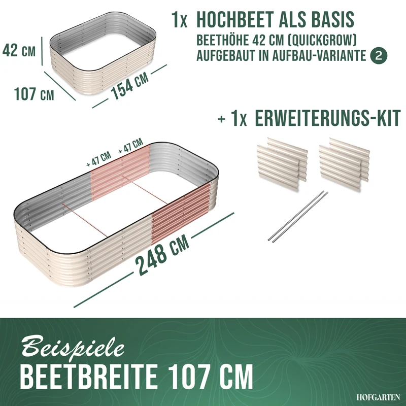 HOFGARTEN Hochbeet Erweiterungs-Kit | Passend für 42 cm oder 64 cm Beethöhe (Bitte wählen)