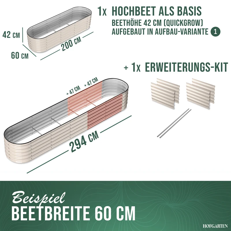 HOFGARTEN Hochbeet Erweiterungs-Kit | Passend für 42 cm oder 64 cm Beethöhe (Bitte wählen)