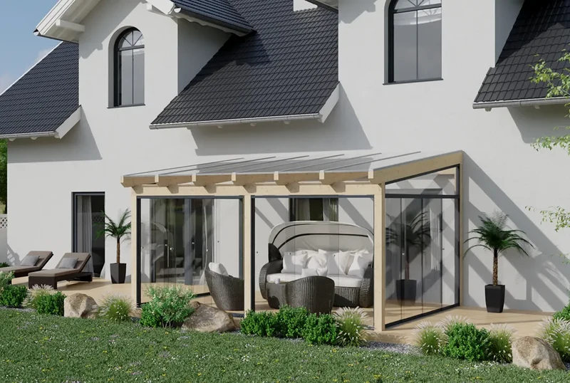 Kaltwintergarten Holz 600x250cm VSG eiche-hell