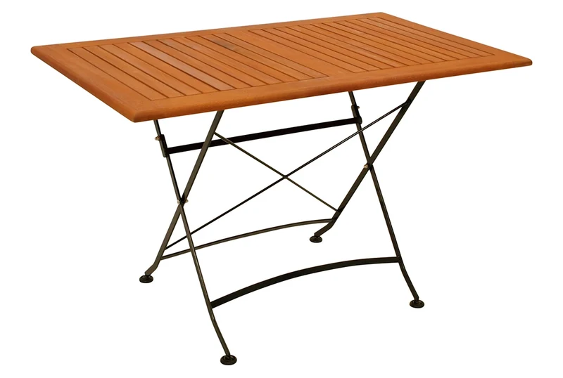 Klapptisch, Flachstahl schwarz + Eukalyptusholz