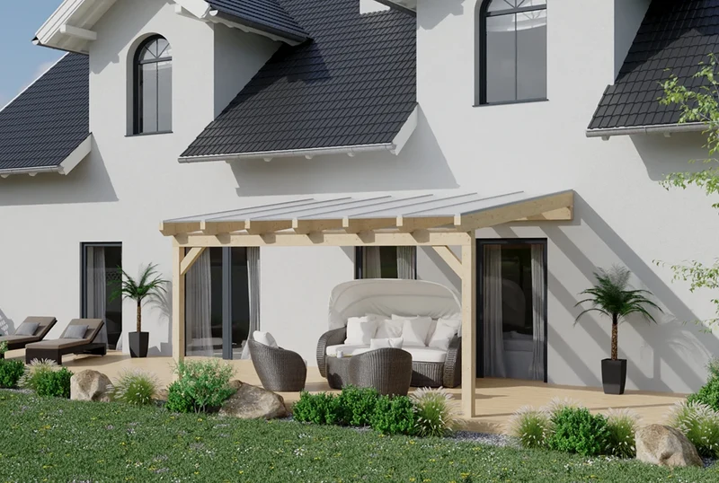 Terrassenüberdachung Holz 400x250cm Doppelsteg eiche-hell