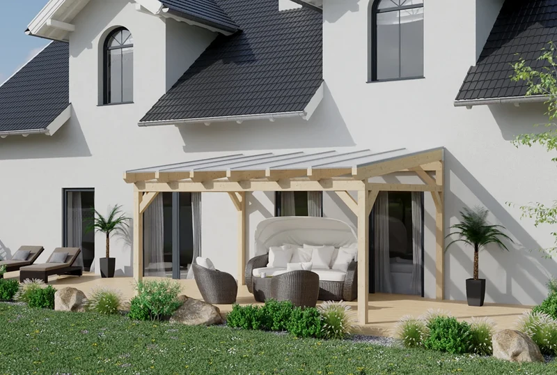 Terrassenüberdachung Holz 400x250cm Doppelsteg eiche-hell