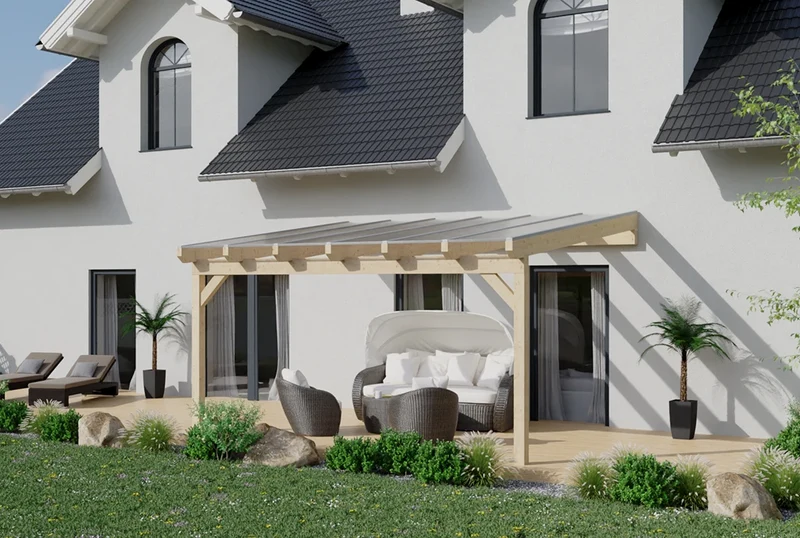 Terrassenüberdachung Holz 400x250cm Doppelsteg eiche-hell