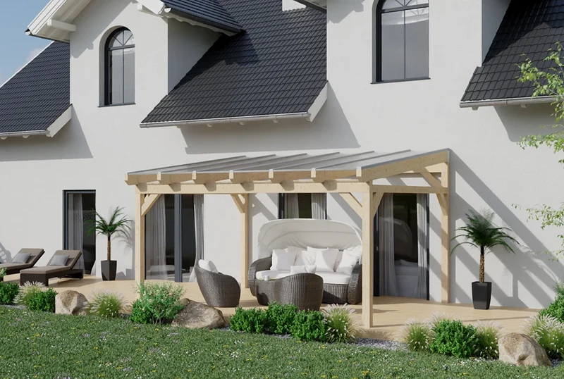 Terrassenüberdachung Holz 400x250cm Doppelsteg eiche-hell