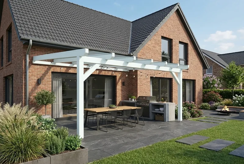 Terrassenüberdachung Holz 400x500cm VSG weiß