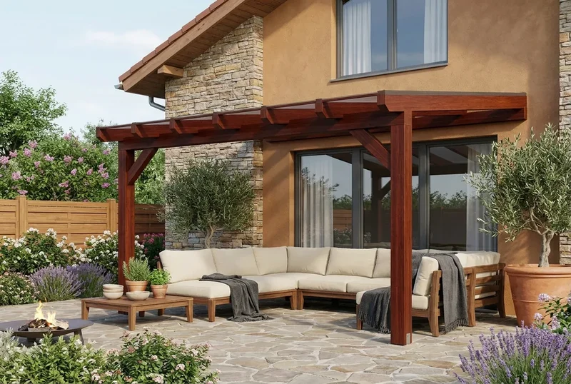 Terrassenüberdachung Holz 400x350cm Doppelsteg teak