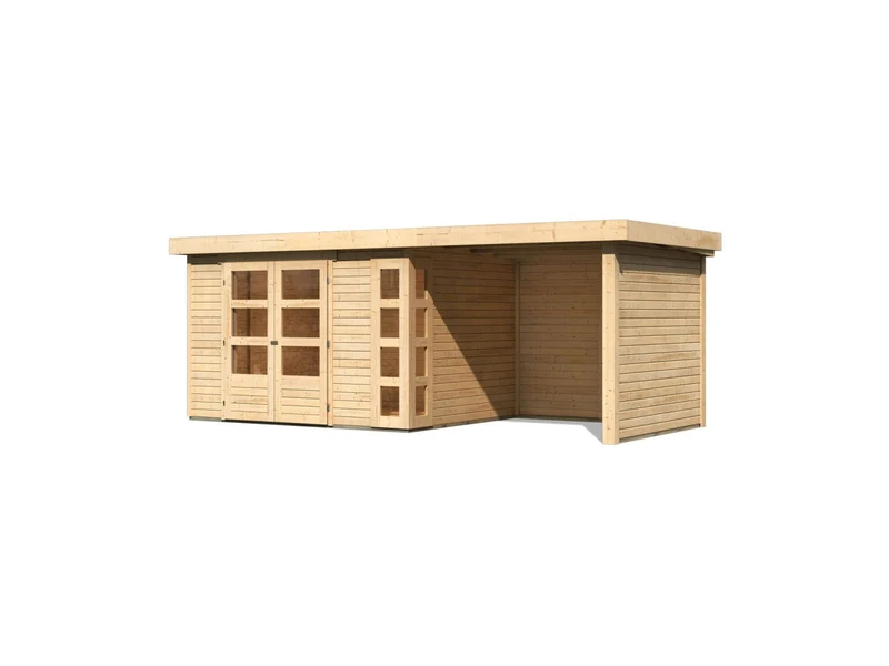 Karibu Gartenhaus Kerko 5 natur mit Anbaudach 2,40 m inkl. Seiten- und Rückwand