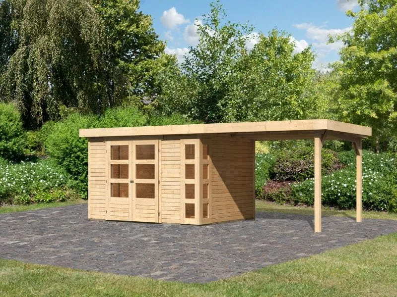 Karibu Gartenhaus Kerko 5 natur mit Anbaudach 2,80 m