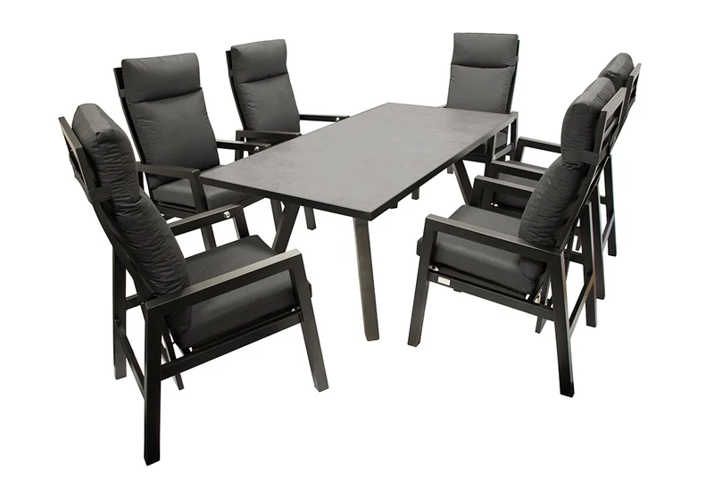 Gartentisch Set, Aluminium dunkelgrau, 7-teilig