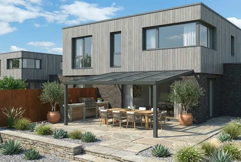 Terrassenüberdachung Aluminium 400x450cm Doppelsteg weiß