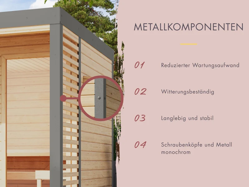 Karibu Hybrid Saunahaus Ares 2, inkl. Anbaudach in naturbelassen/graualuminium -ohne Ofen-