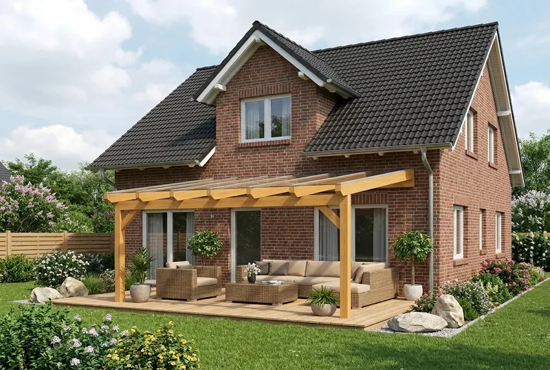 Terrassenüberdachung Holz 400x500cm VSG eiche-hell