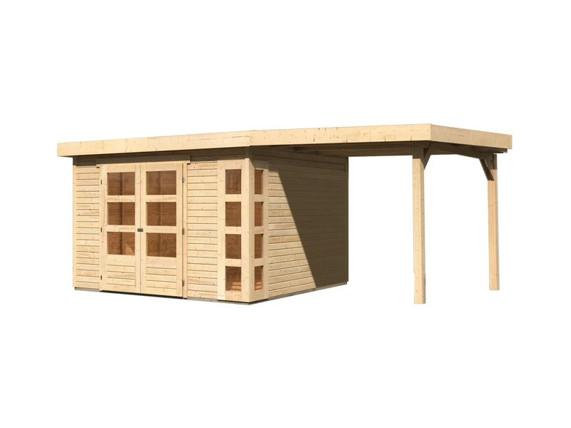Karibu Gartenhaus Kerko 6 mit 2,40 m Anbaudach, 19 mm, natur