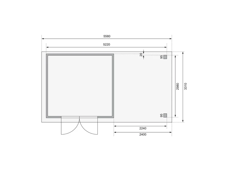 Karibu Gartenhaus Kerko 6 mit 2,40 m Anbaudach, 19 mm, natur