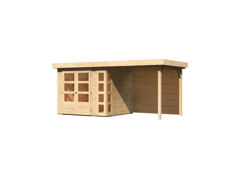 Karibu Gartenhaus Kerko 3 natur mit 2,40 m Anbaudach, Rückwand