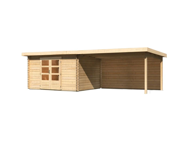 Karibu Gartenhaus Bastrup 7 mit Anbaudach 4 Meter inkl. Rückwand