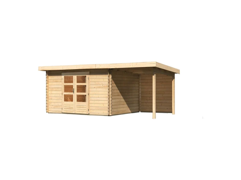 Karibu Gartenhaus Bastrup 7 mit Anbaudach 2 Meter inkl. Rückwand