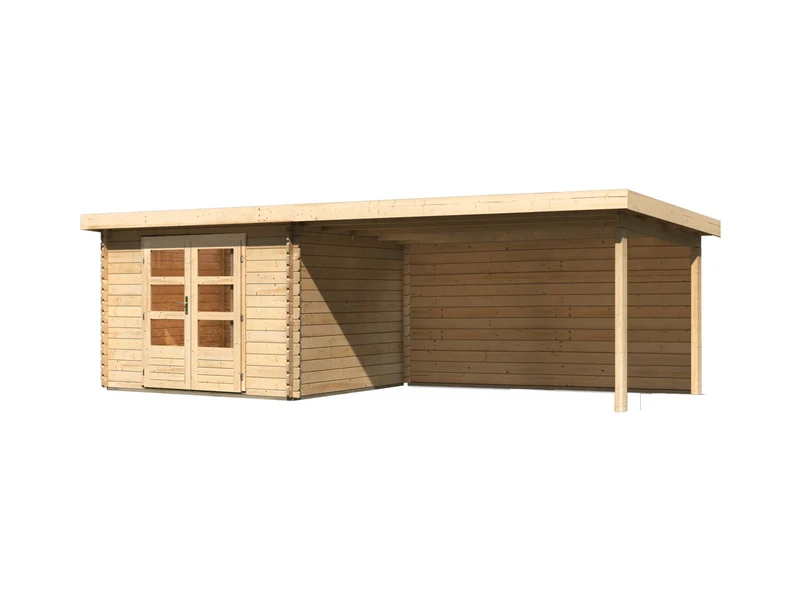 Karibu Gartenhaus Bastrup 5 mit Anbaudach 4 Meter inkl. Rückwand