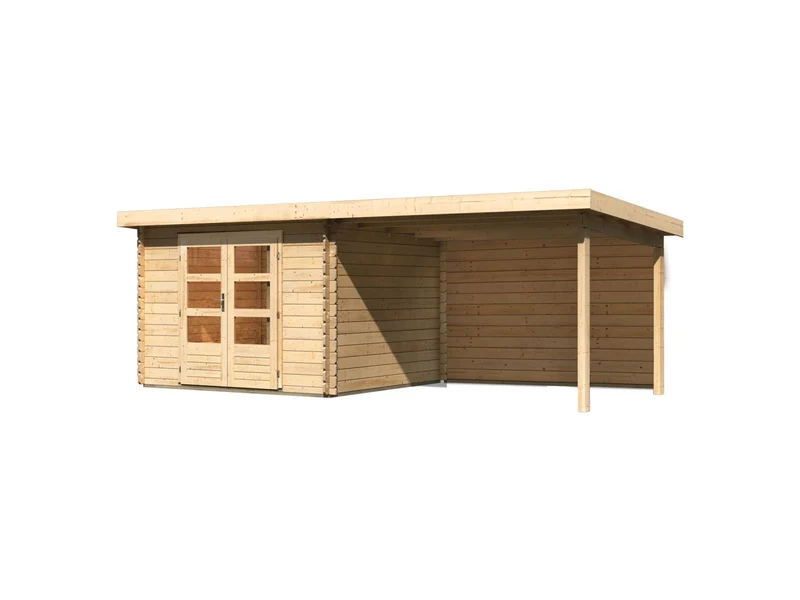 Karibu Gartenhaus Bastrup 5 mit Anbaudach 3 Meter inkl. Rückwand