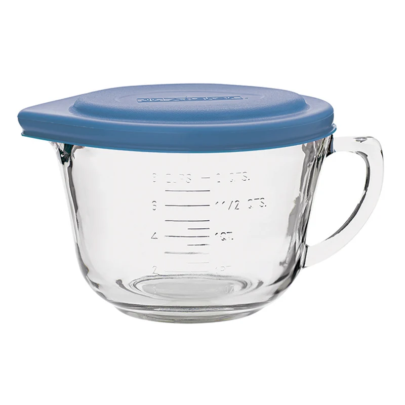 Rührschüssel und Messbecher aus Glas mit Deckel