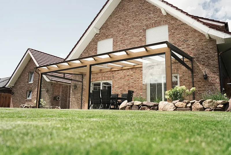 Terrassenüberdachung Holz 600x450cm VSG Natur