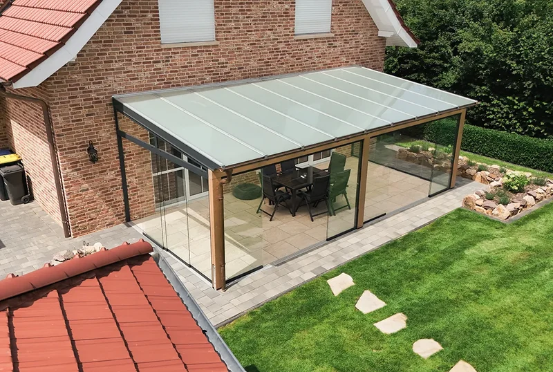 Terrassenüberdachung Holz 600x450cm VSG Natur