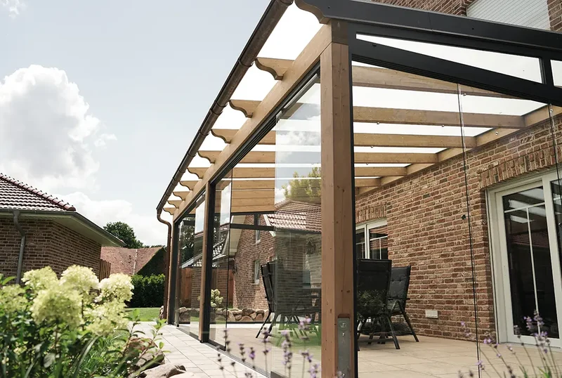 Terrassenüberdachung Holz 400x250cm VSG Natur