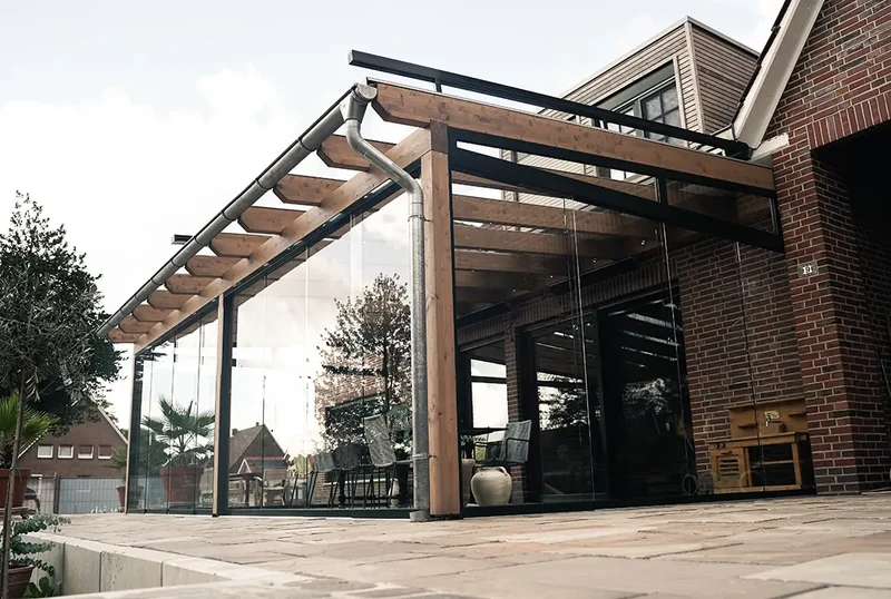 Terrassenüberdachung Holz 500x400cm VSG Natur