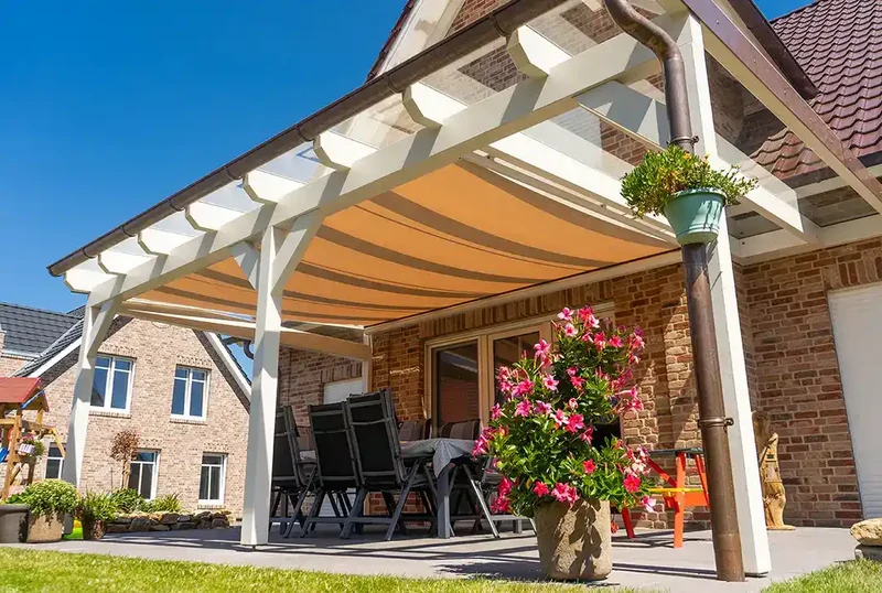 Terrassenüberdachung Holz 800x500cm Doppelsteg weiß