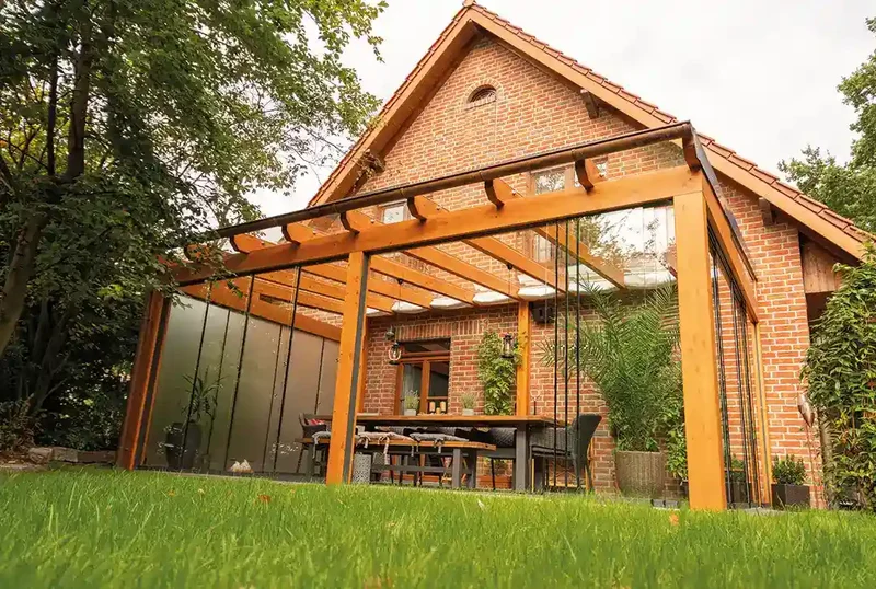 Terrassenüberdachung Holz 400x250cm VSG Natur